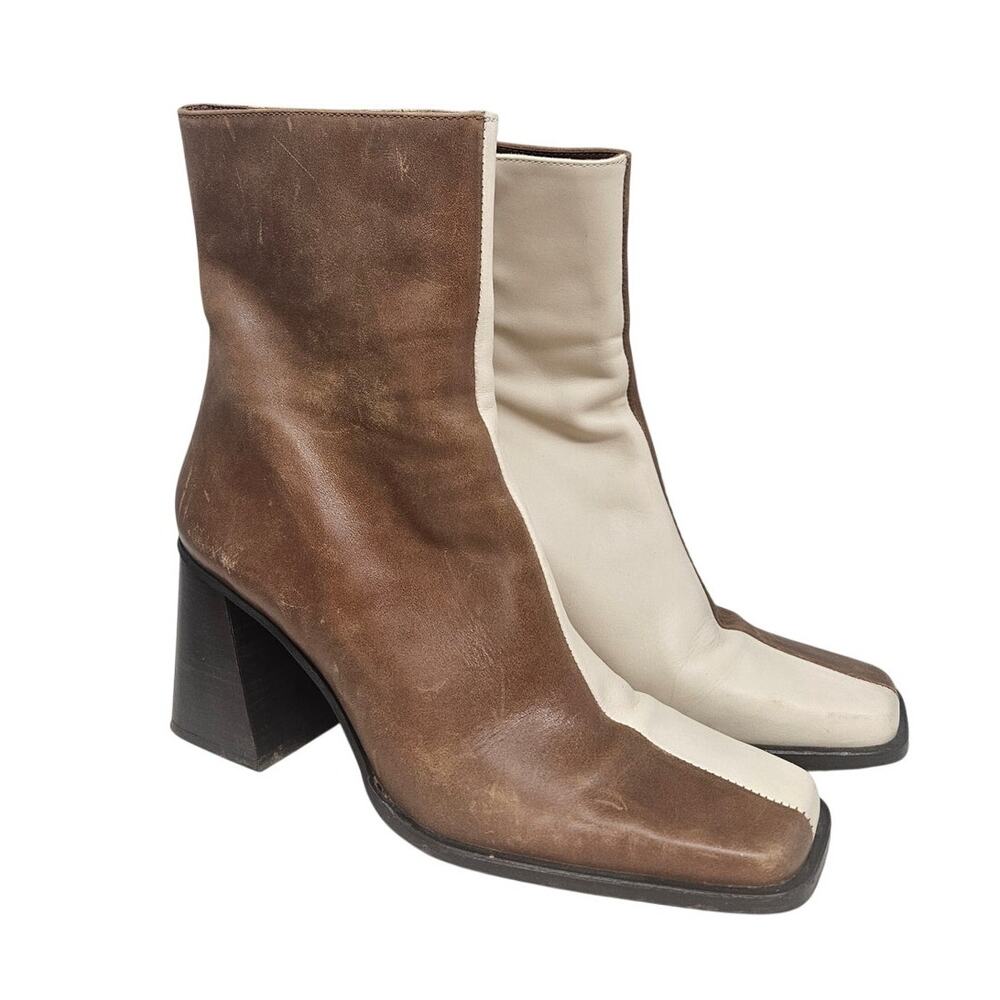 Free People Alohas 41 Twice As Nice Ankle Boots Color Block Brown Square Toe